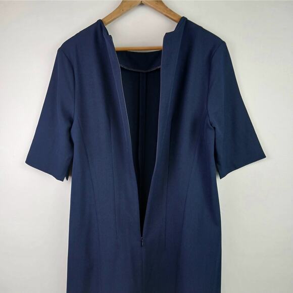 M. M. Lafleur New York SZ 12 Emily Dress 3/4 Sleeve Square Neck Pockets Navy - Picture 7 of 8